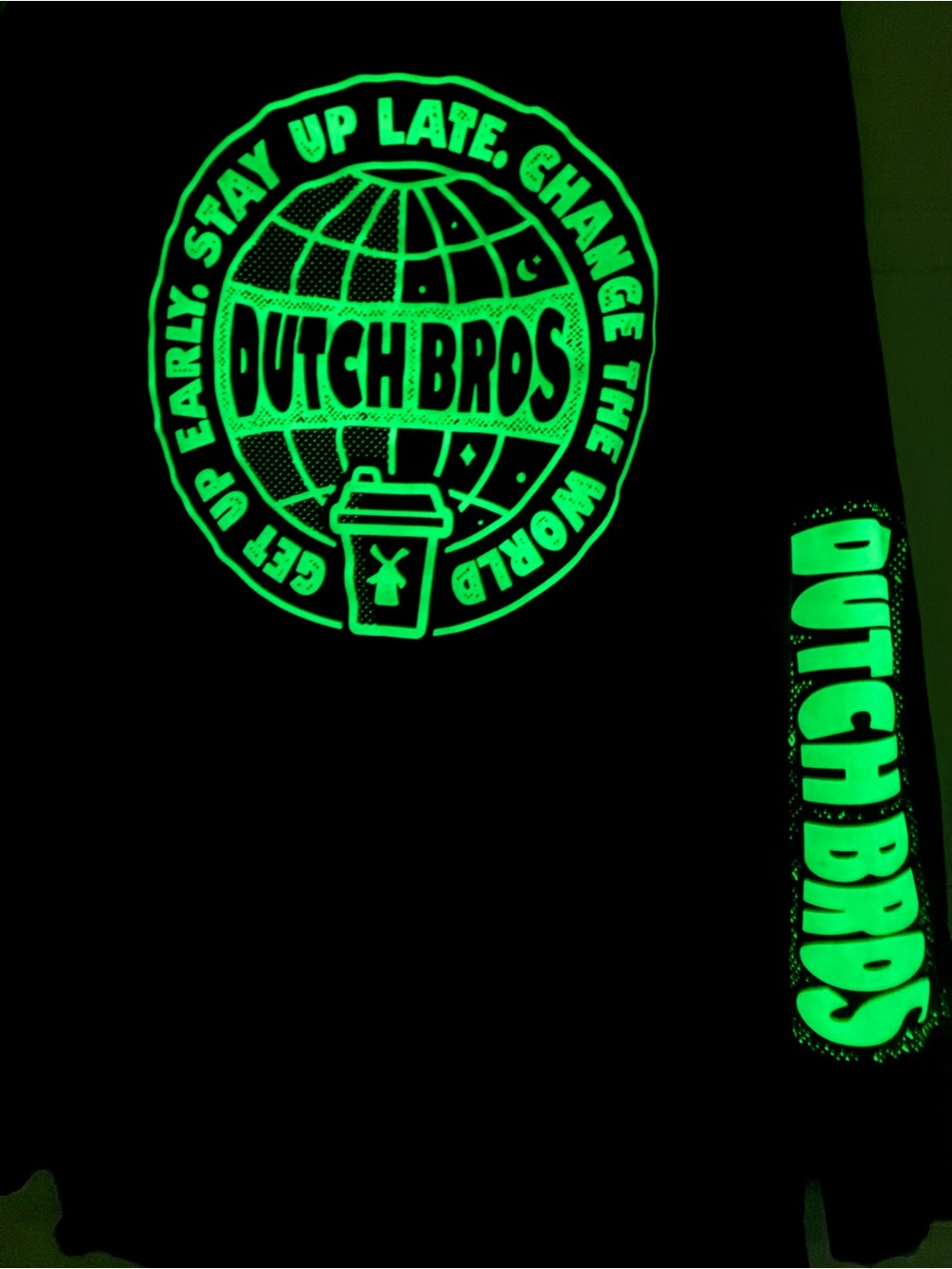 RARE Dutch Bros Black Long Sleeve Tee GLOW IN DARK